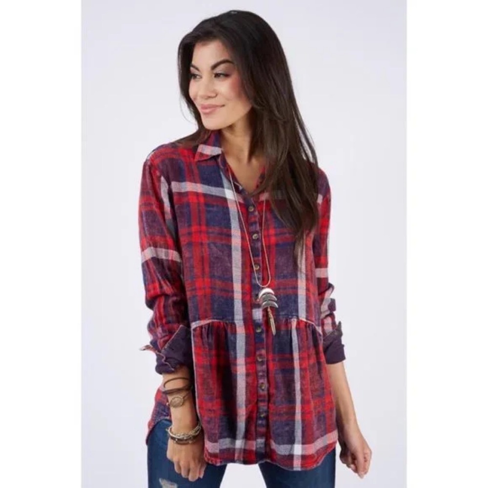 Free People Easy Street Plaid Button Down